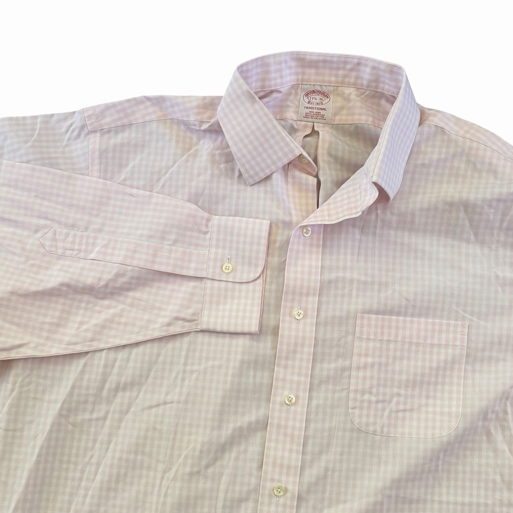 Brooks Brothers Traditional Pink Gingham Check Button Down Shirt Mens 17.5 -36
